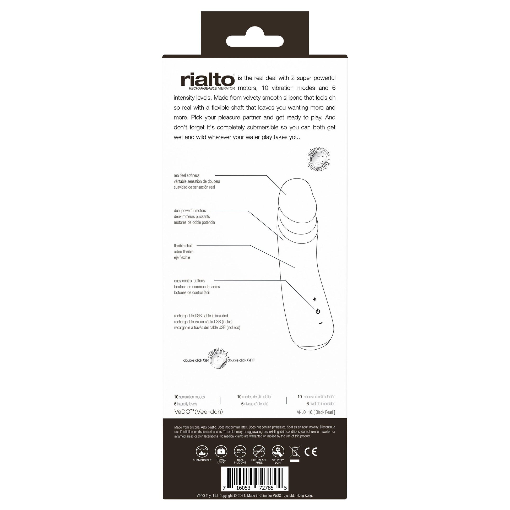 Rialto Rechargeable Vibrator - Black - Love It Wet