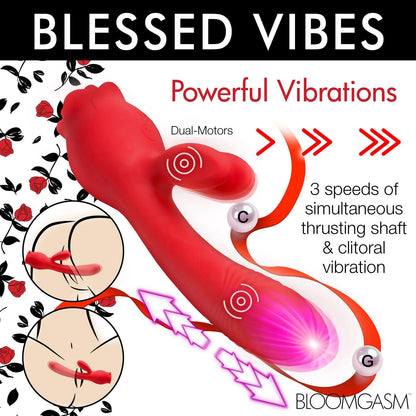 Blooming Bunny Sucking and Thrusting Silicone Rabbit Vibrator - Red - Love It Wet