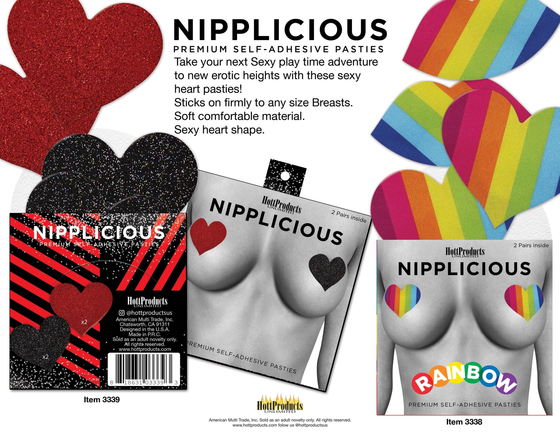 Nipplicious - Heart Shape Pasties - Glitter - Red and Black - Love It Wet