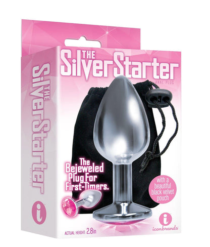 The 9's the Silver Starter Bejeweled Stainless Steel Plug - Pink - Love It Wet