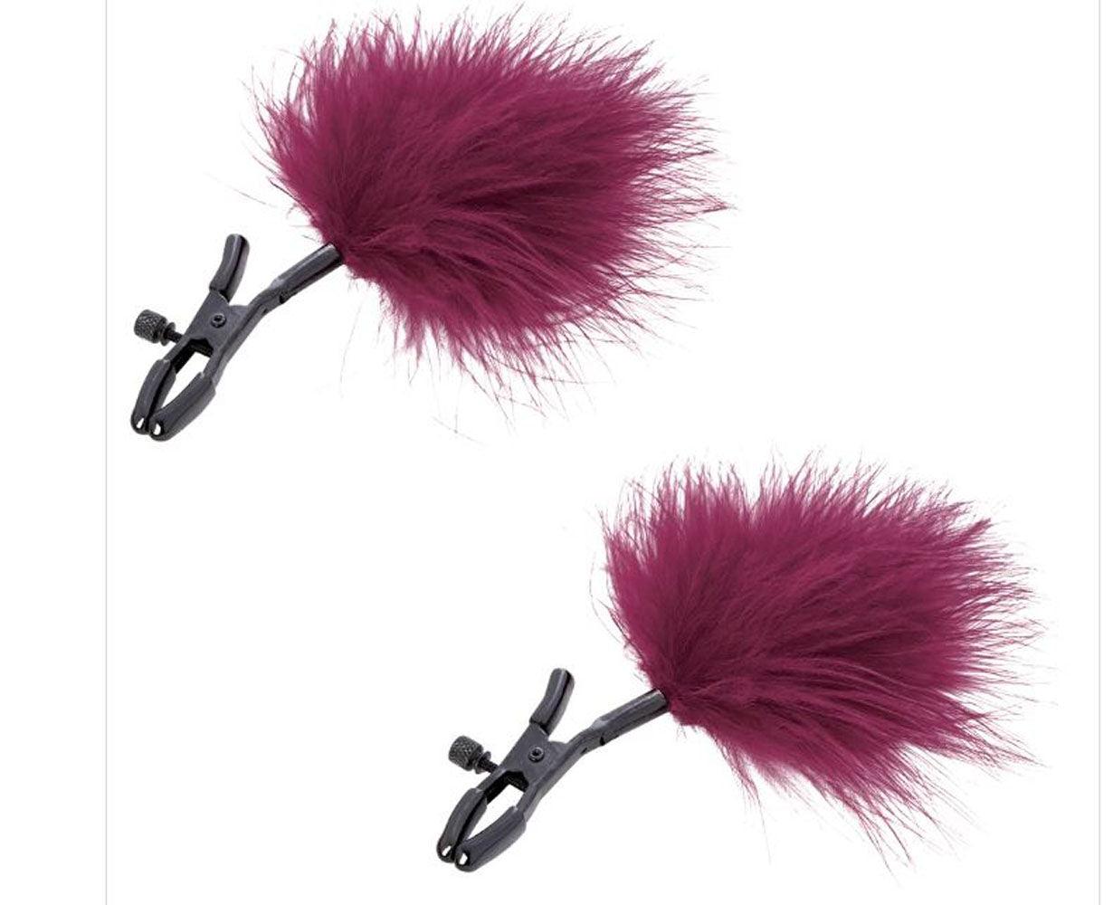 Sex and Mischief Enchanted Feather Nipple Clamps - Burgundy - Love It Wet