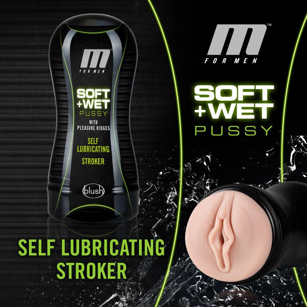 M for Men - Soft and Wet - Pussy With Pleasure Ridges and Orbs - Self Lubricating Stroker Cup - Vanilla - Love It Wet