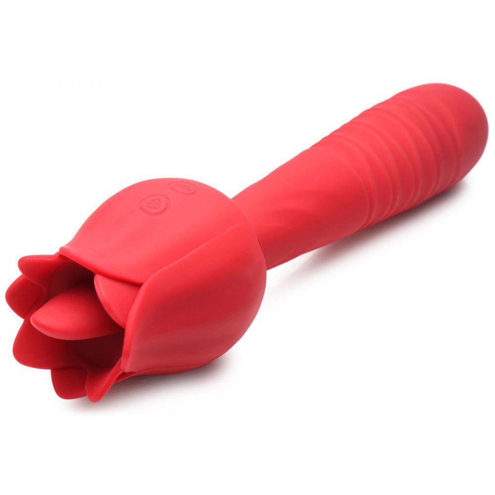 Bloomgasm Racy Rose Thrust and Lick Vibrator - Red - Love It Wet