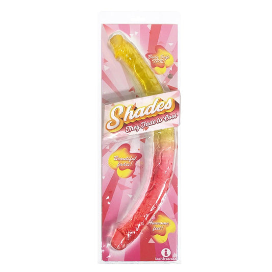 Shades - 17 Inch Double Dong - Pink and Yellow - Love It Wet