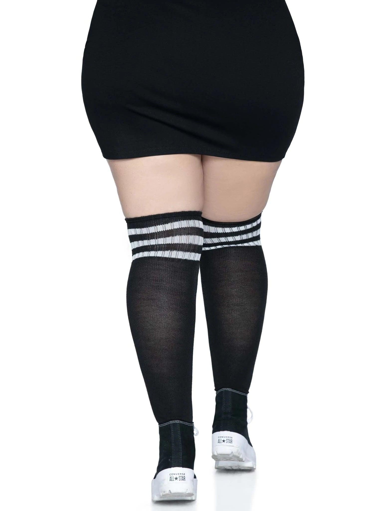 Over the Knee Athletic Socks -1x/2x - Black/white - Love It Wet