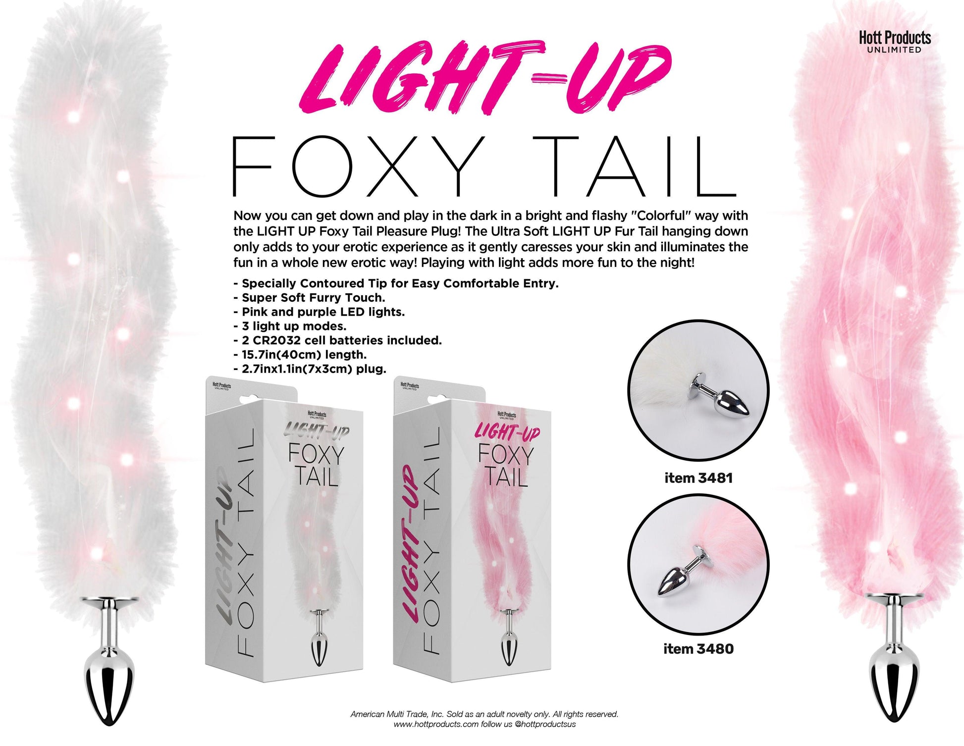 Foxy Tail - Light Up Faux Fur Butt Plug - White Plug - White - Love It Wet