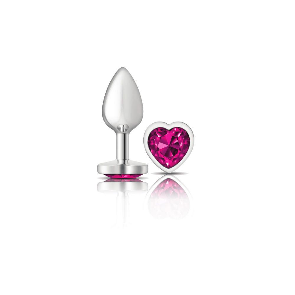 Cheeky Charms-Silver Metal Butt Plug- Heart-Bright Pink-Small - Love It Wet