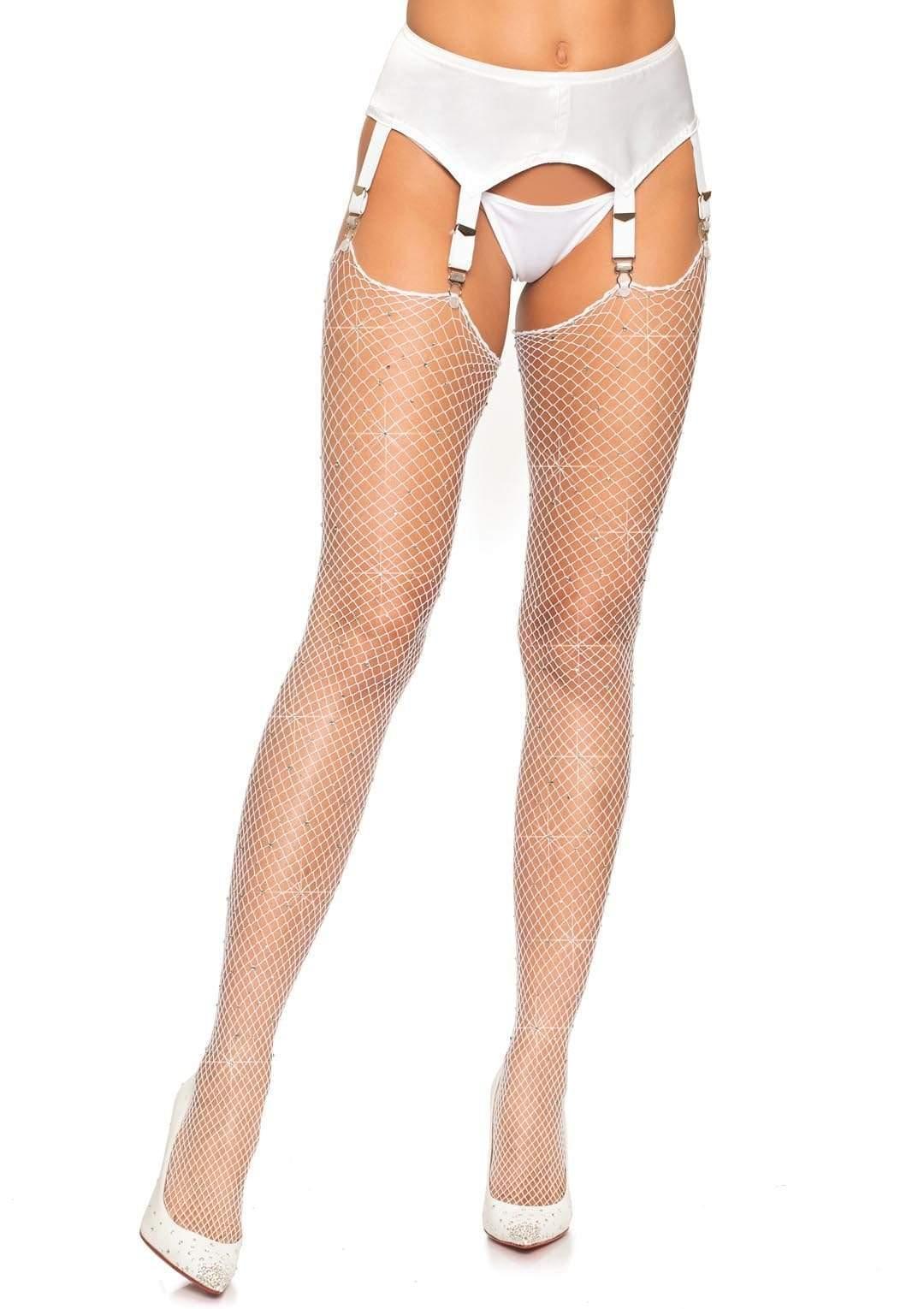 Rhinestone Fishnet Stockings - One Size - Black - Love It Wet