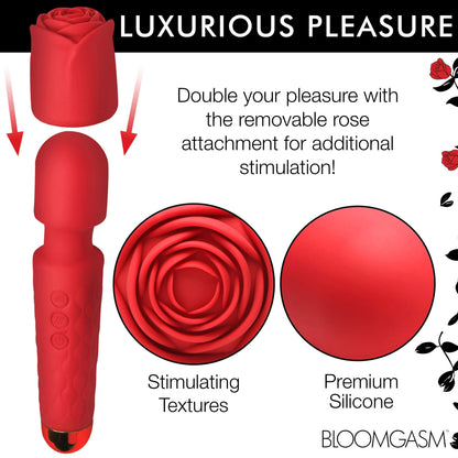 Pleasure Rose 10x Silicone Wand With Rose Attachment - Red - Love It Wet