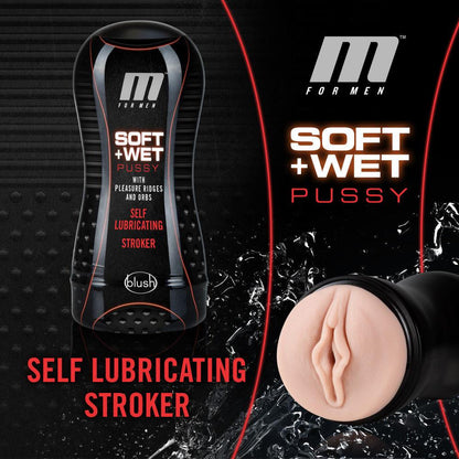 M for Men - Soft and Wet - Pussy With Pleasure Ridges and Orbs - Self Lubricating Stroker Cup - Vanilla - Love It Wet