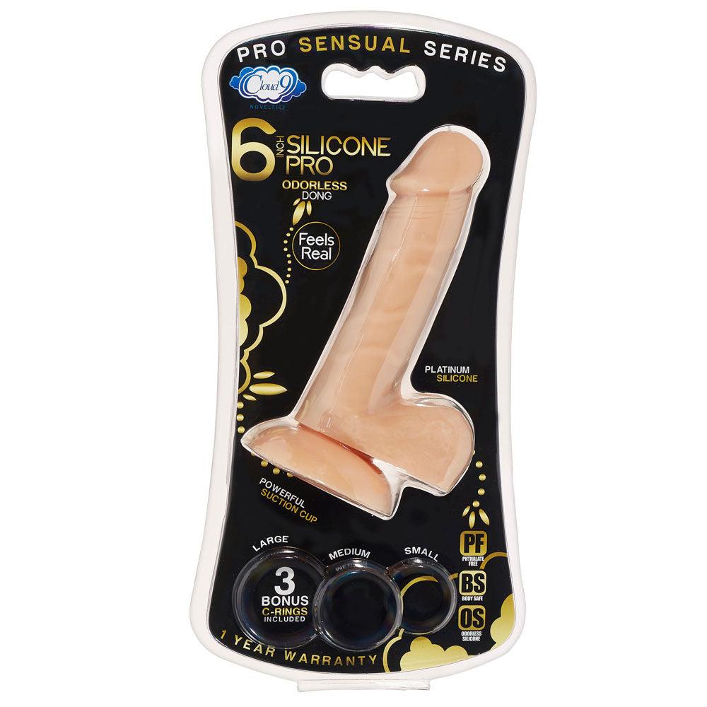 Pro Sensual Premium Silicone 6 Inch Dong With 3 Cockrings - Flesh - Love It Wet