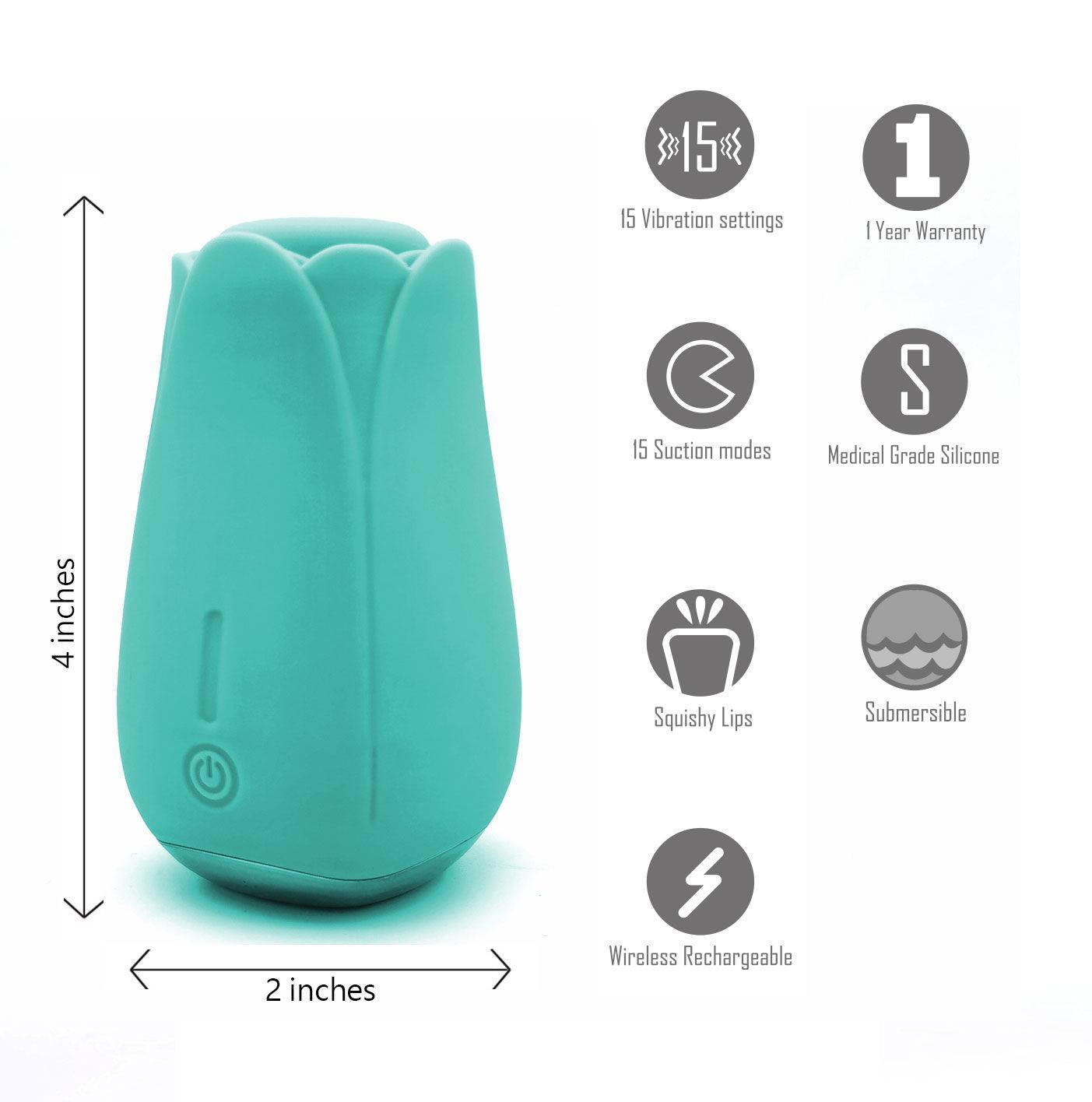 Tulip Pro 15-Function Suction Vibe With Wireless Charging - Teal Blue - Love It Wet