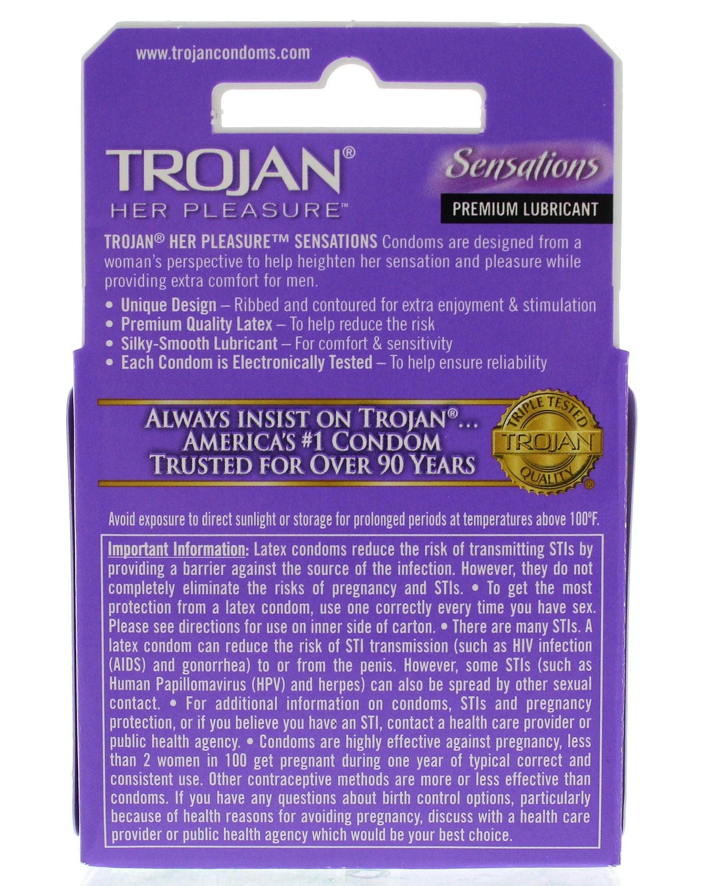 Trojan Her Pleasure Sensations Lubricated Condoms - 3 Pack - Love It Wet