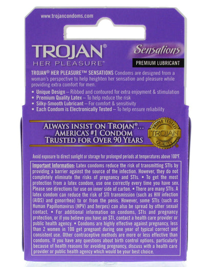 Trojan Her Pleasure Sensations Lubricated Condoms - 3 Pack - Love It Wet