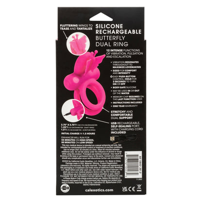 Silicone Rechargeable Dual Butterfly Ring - Pink - Love It Wet