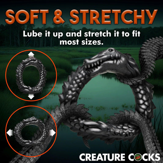 Black Caiman Silicone Cock Ring - Black - Love It Wet