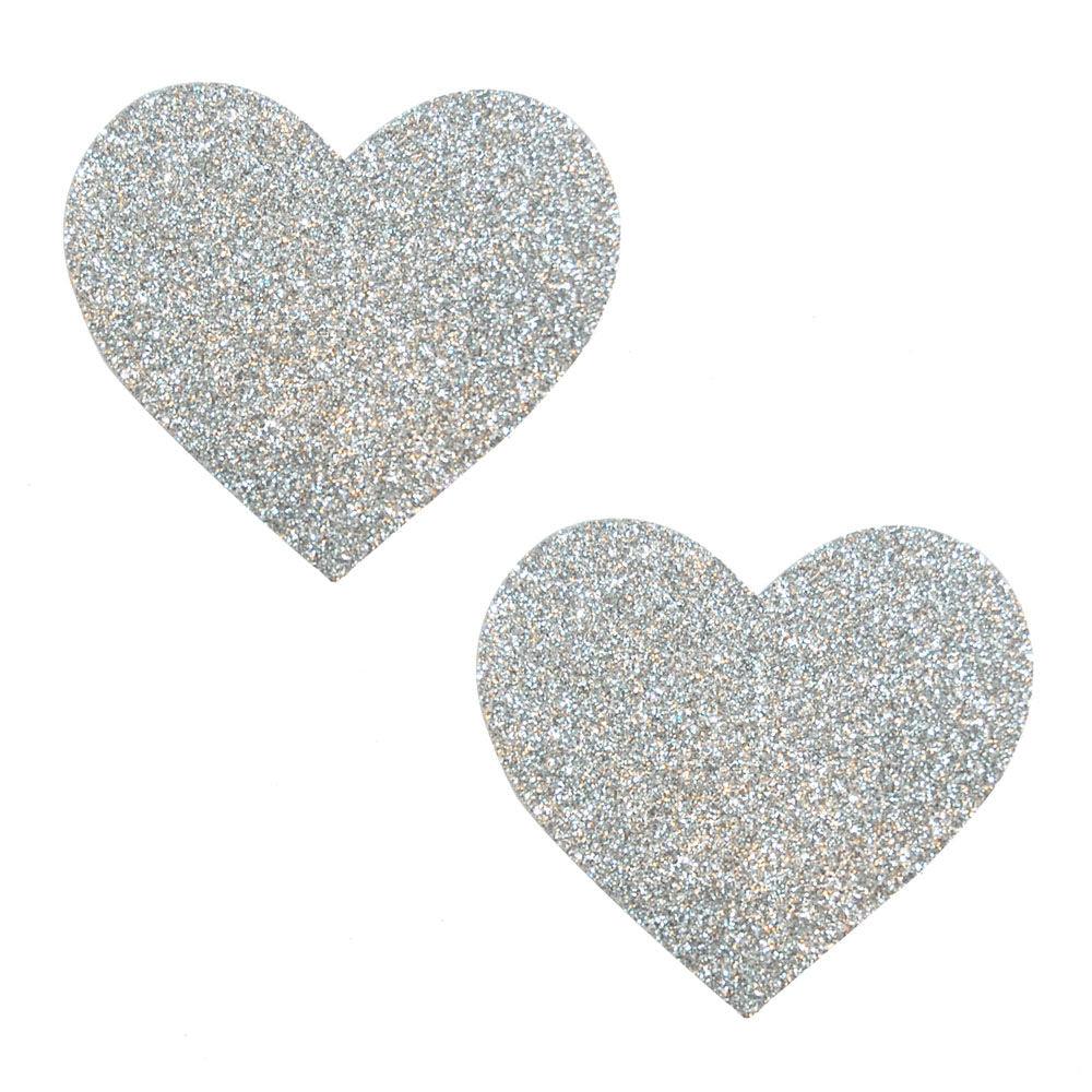 Silver Pixie Dust Glitter Heart Pasties - Love It Wet