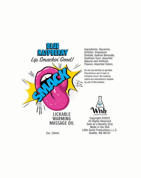 Smack Warming and Lickable Massage Oil - Blue Raspberry 2 Oz - Love It Wet