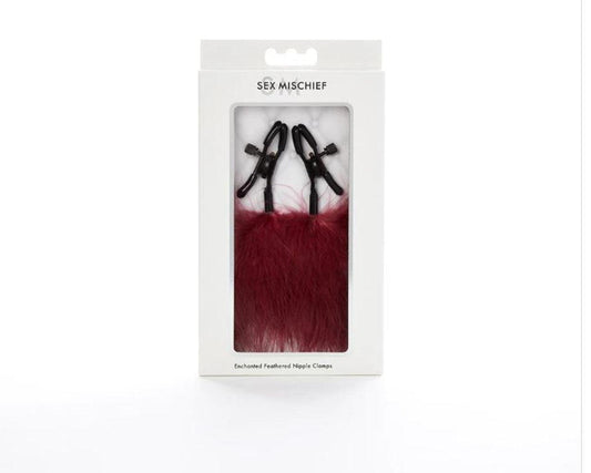 Sex and Mischief Enchanted Feather Nipple Clamps - Burgundy - Love It Wet