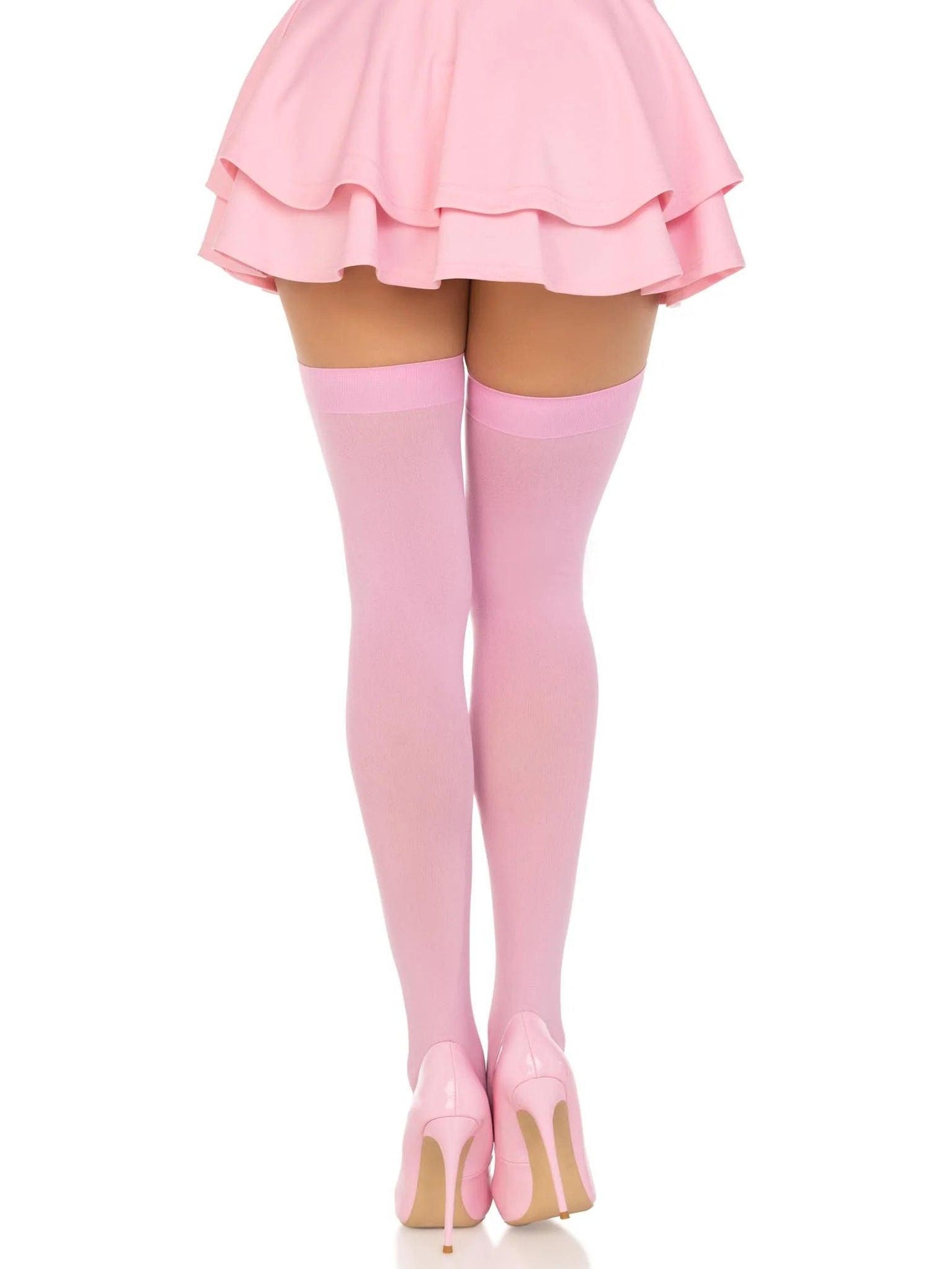 Opaque Nylon Thigh Highs - One Size - Pink - Love It Wet