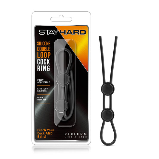 Stay Hard - Silicone Double Loop Cock Ring - Black - Love It Wet