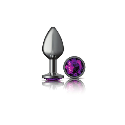 Cheeky Charms-Gunmetal Metal Butt Plug- Round-Deep Purple-Medium - Love It Wet