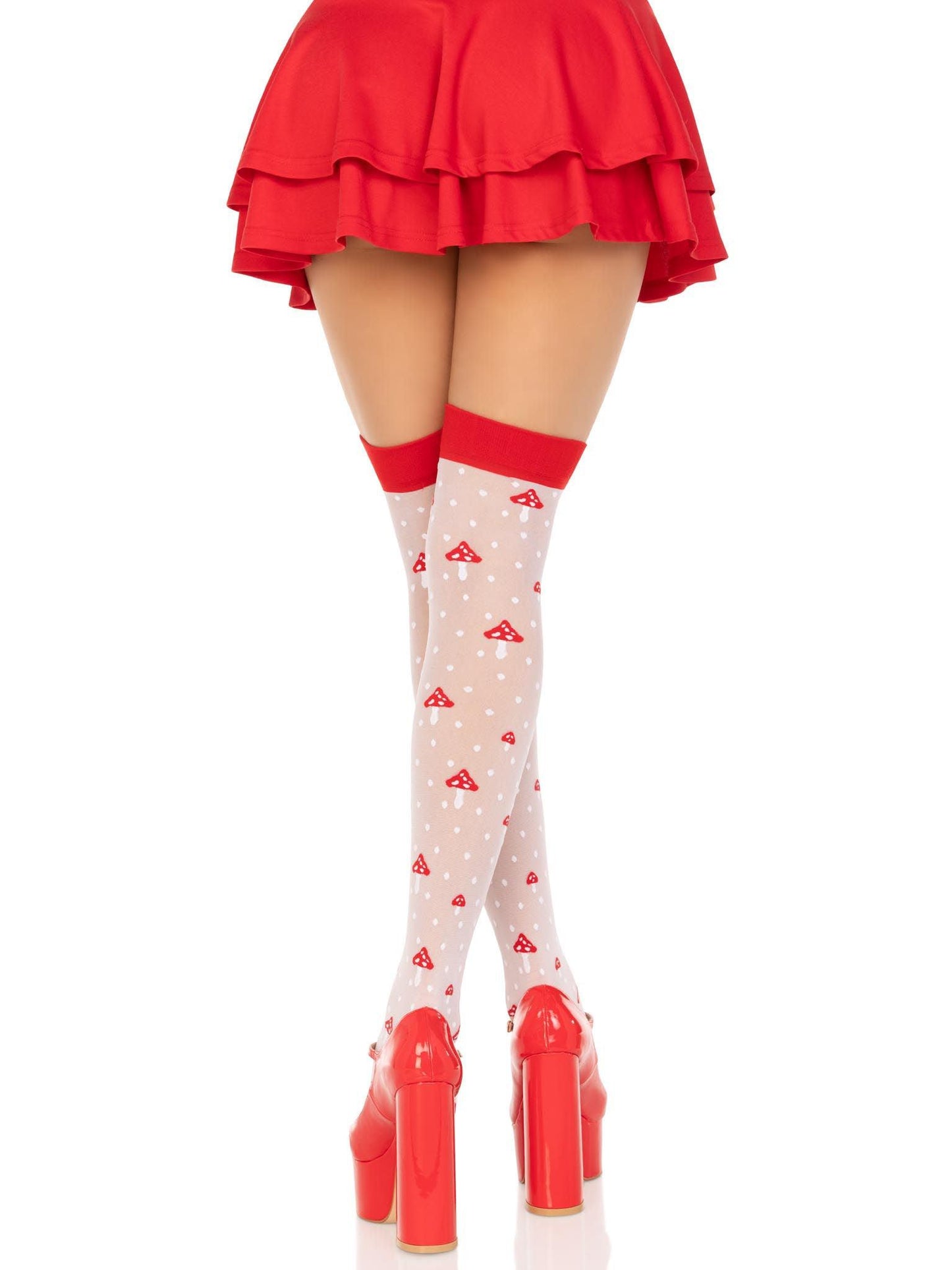 Polka Dot Mushroom Thigh High - One Size - White/red - Love It Wet