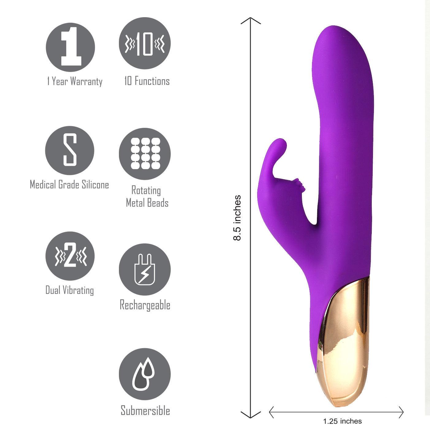 Karlin USB Rechargeable 10-Function Rabbit Vibrator - Purple - Love It Wet