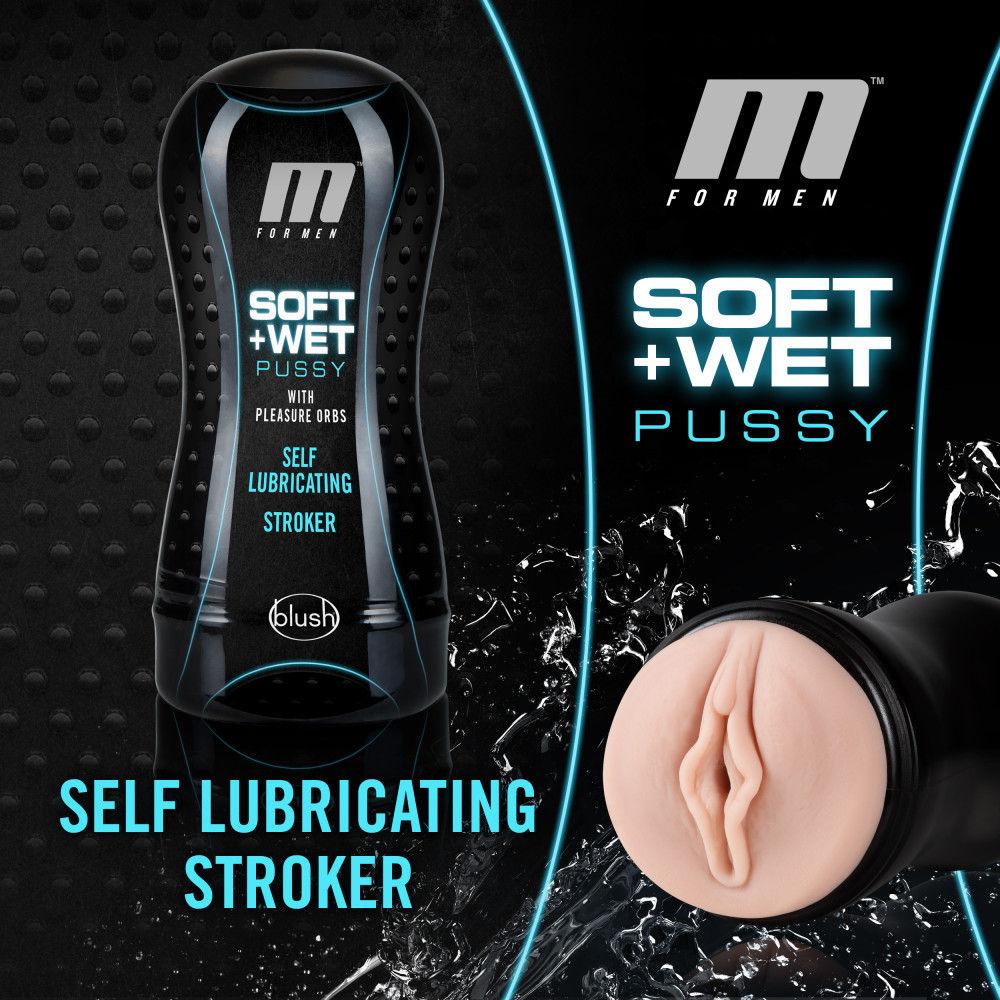 M for Men - Soft and Wet - Pussy With Pleasure Orbs - Self Lubricating Stroker Cup - Vanilla - Love It Wet