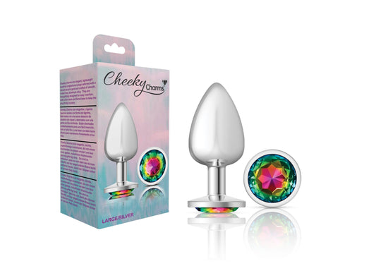 Cheeky Charms-Silver Metal Butt Plug- Round-Rainbow-Large - Love It Wet