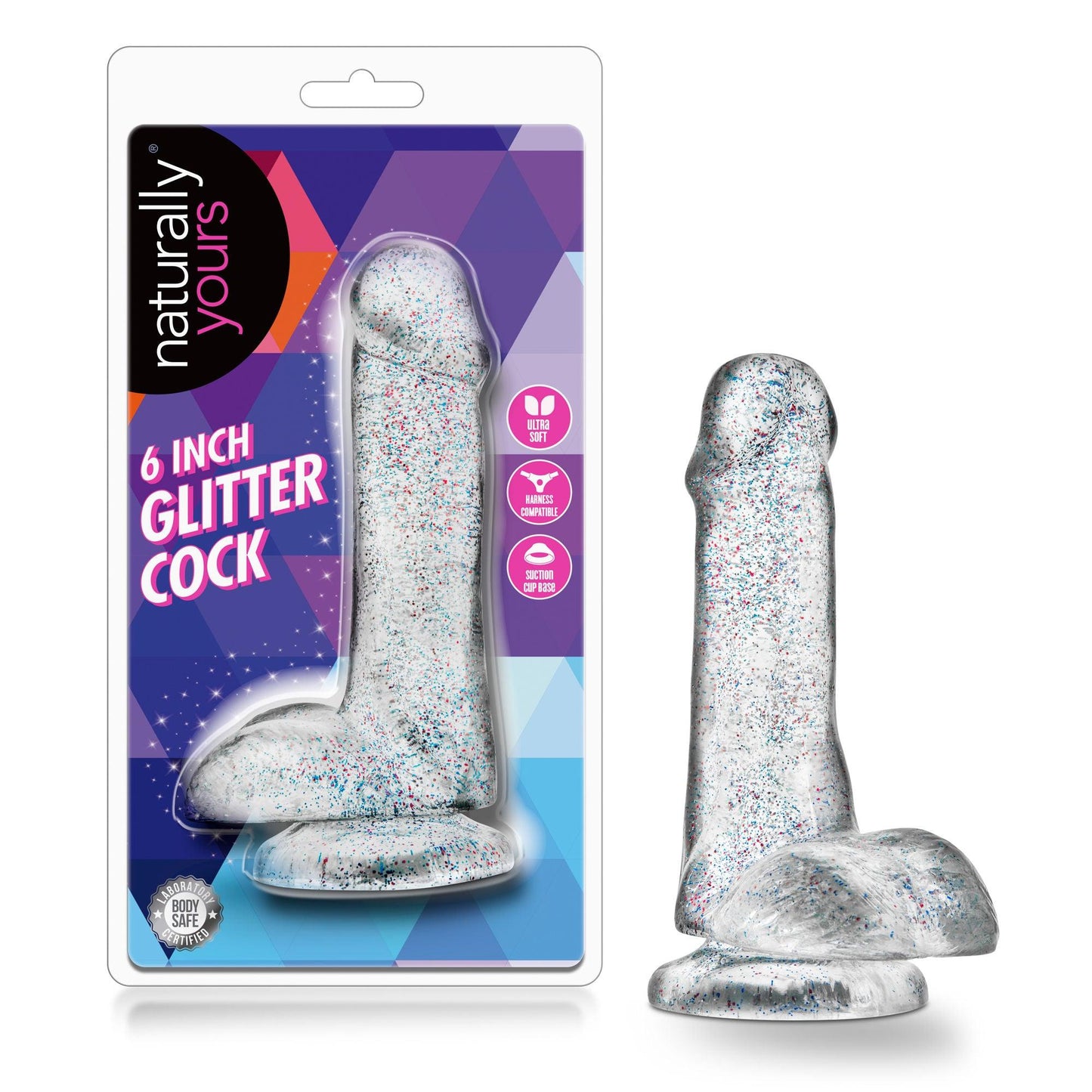 Naturally Yours - 6 Inch Glitter Cock - Sparkling Clear - Love It Wet