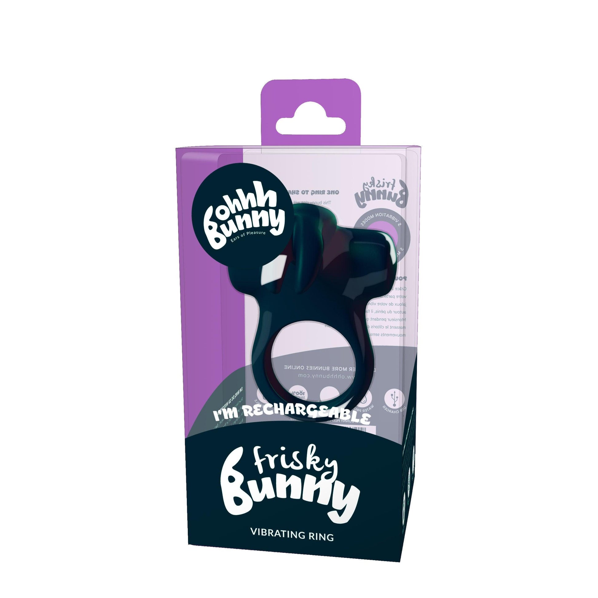 Ohhh Bunny Frisky Bunny Vibrating Ring - Black Pearl - Love It Wet