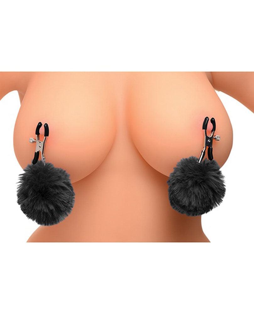 Pom Pom Nipple Clamps - Black - Love It Wet