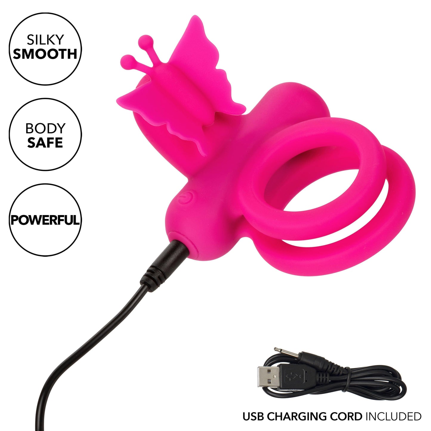 Silicone Rechargeable Dual Butterfly Ring - Pink - Love It Wet