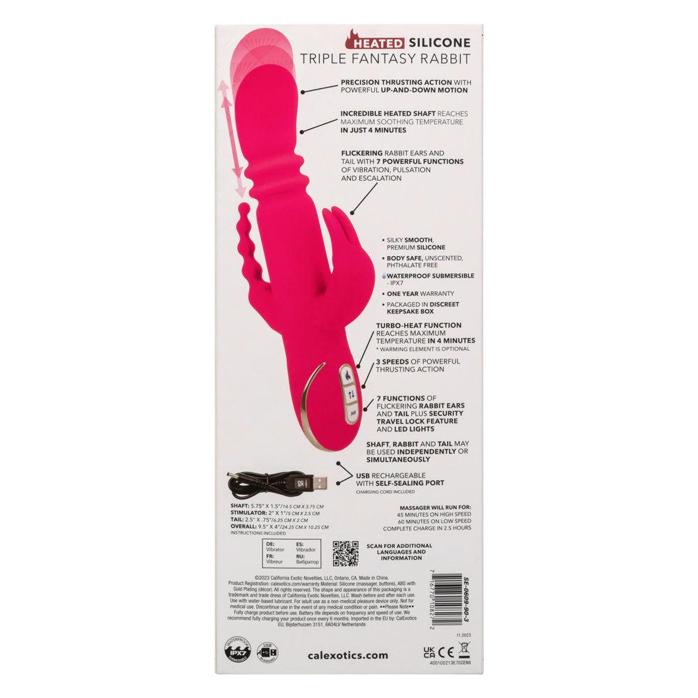 Jack Rabbit Signature Heated Silicone Triple Fantasy Rabbit - Pink - Love It Wet