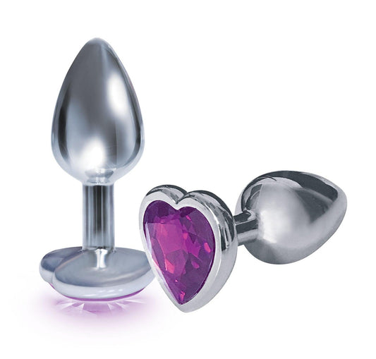 The 9's the Silver Starter Heart Bejeweled Stainless Steel Plug - Violet - Love It Wet