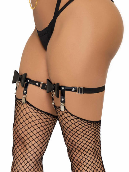 Vegan Leather Bow Garter - One Size - Black - Love It Wet