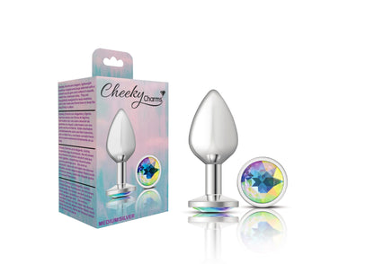 Cheeky Charms-Silver Metal Butt Plug- Round-Clear-Medium - Love It Wet