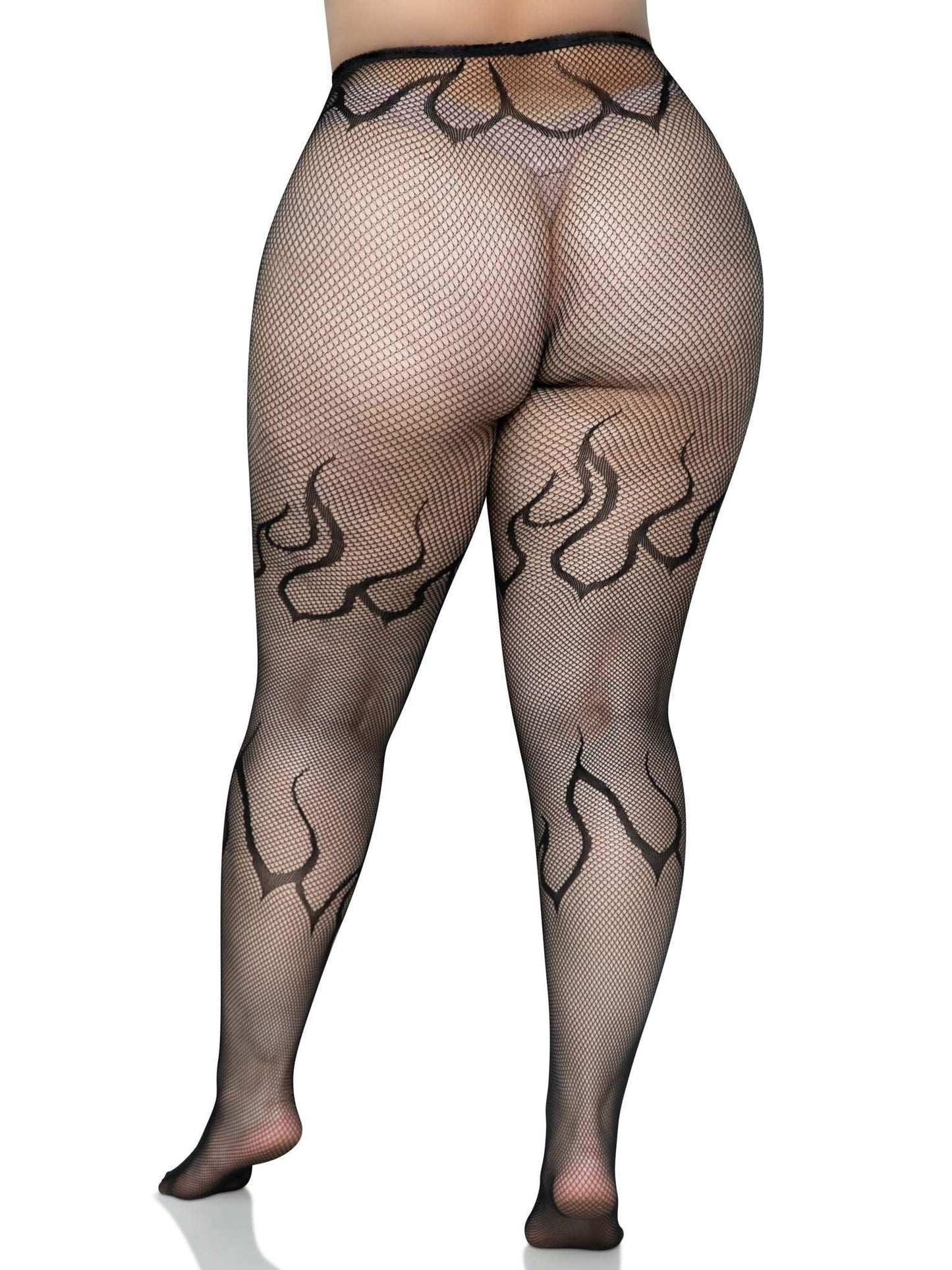 Flame Net Tights - 1x/2x - Black - Love It Wet