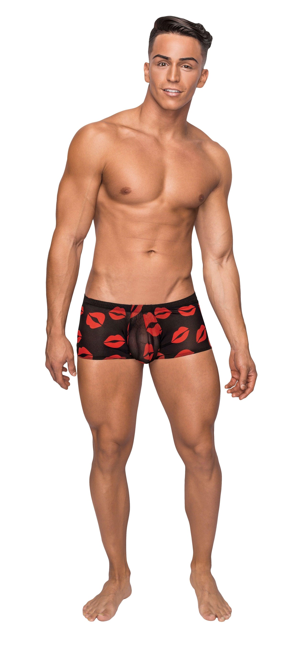 Kiss Me - Mini Short - Large - Sheer Lips Black - Love It Wet