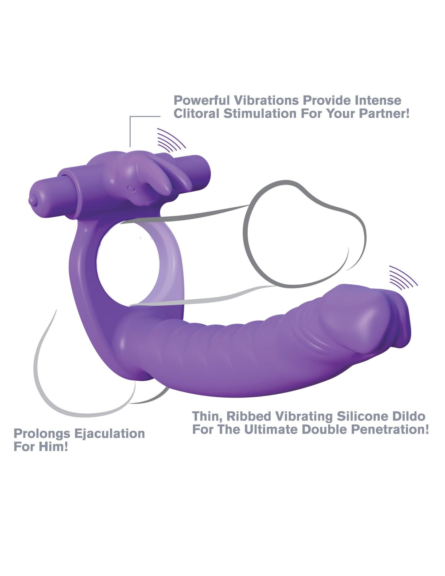 Fantasy C-Ringz Silicone Double Penetrator Rabbit - Purple - Love It Wet