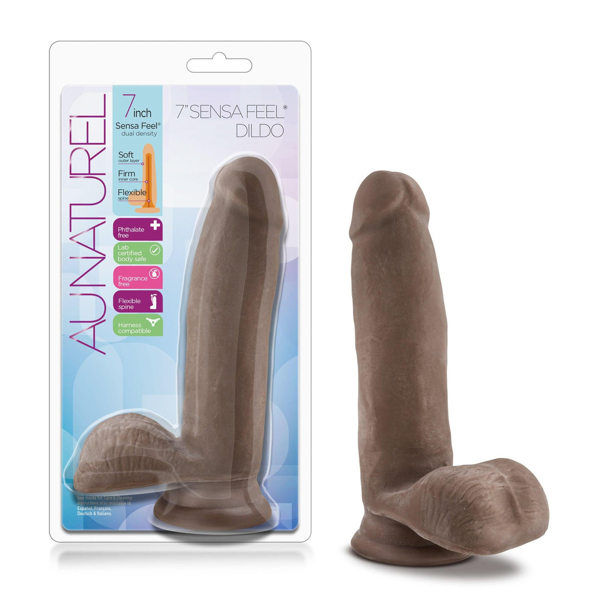 Au Naturel - 7 Inch Sensa Feel Dildo - Chocolate - Love It Wet