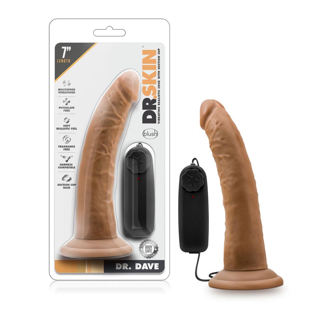 Dr. Skin - Dr. Dave - 7 Inch Vibrating Cock With Suction Cup - Mocha - Love It Wet