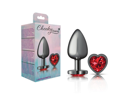 Cheeky Charms-Gunmetal Metal Butt Plug- Heart-Dark Red-Large - Love It Wet