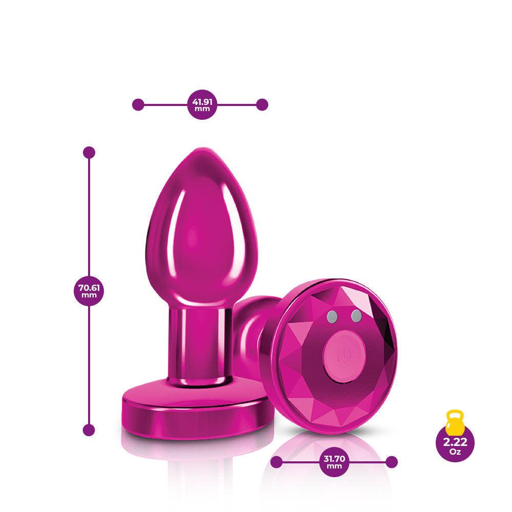 Cheeky Charms - Rechargeable Vibrating Metal Butt Plug With Remote Control - Pink - Small - Love It Wet