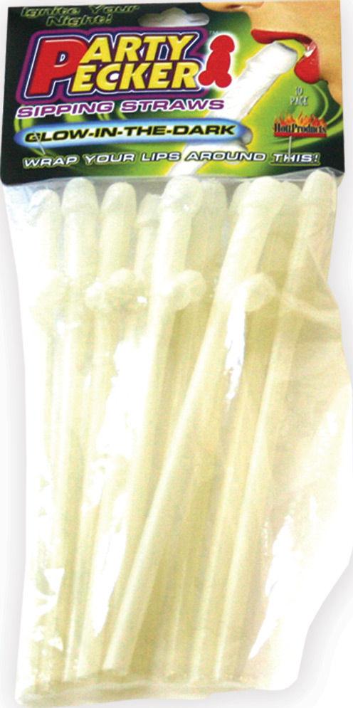 Party Pecker Sipping Straws 10 Pc Bag - Glow in the Dark - Love It Wet