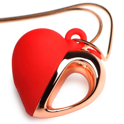 10x Vibrating Silicone Heart Necklace - Rose Gold/ Red - Love It Wet