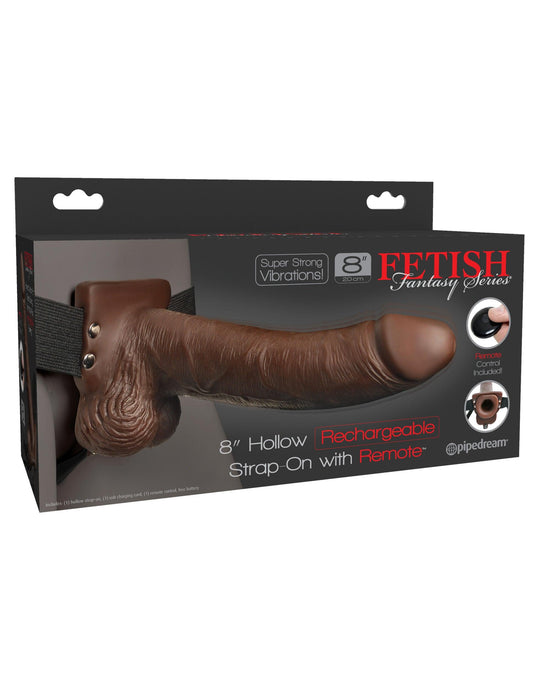 Fetish Fantasy Series 8 Inch Hollow Rechargeable Strap-on With Remote - Brown - Love It Wet