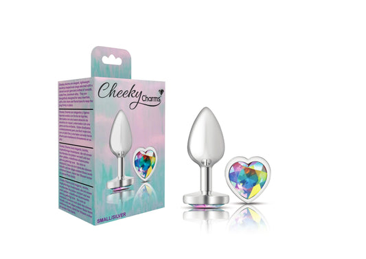 Cheeky Charms-Silver Metal Butt Plug- Heart-Clear-Small - Love It Wet