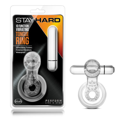 Stay Hard - 10 Function Vibrating Tongue Ring - Clear - Love It Wet